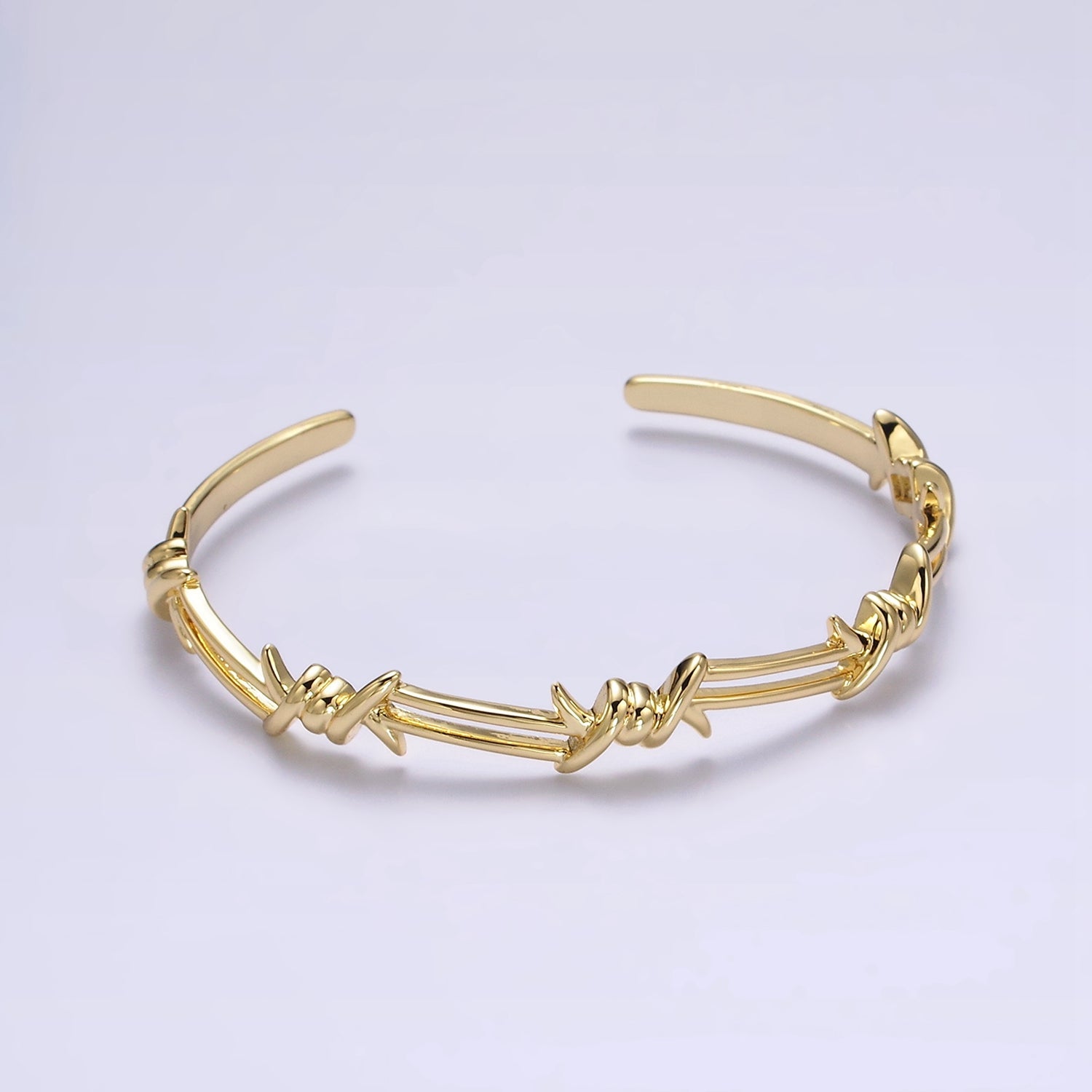 14K Gold Filled Twisted Barbed Wire Cuff Bangle in Silver & Gold | WA-1922 WA-1923 - DLUXCA