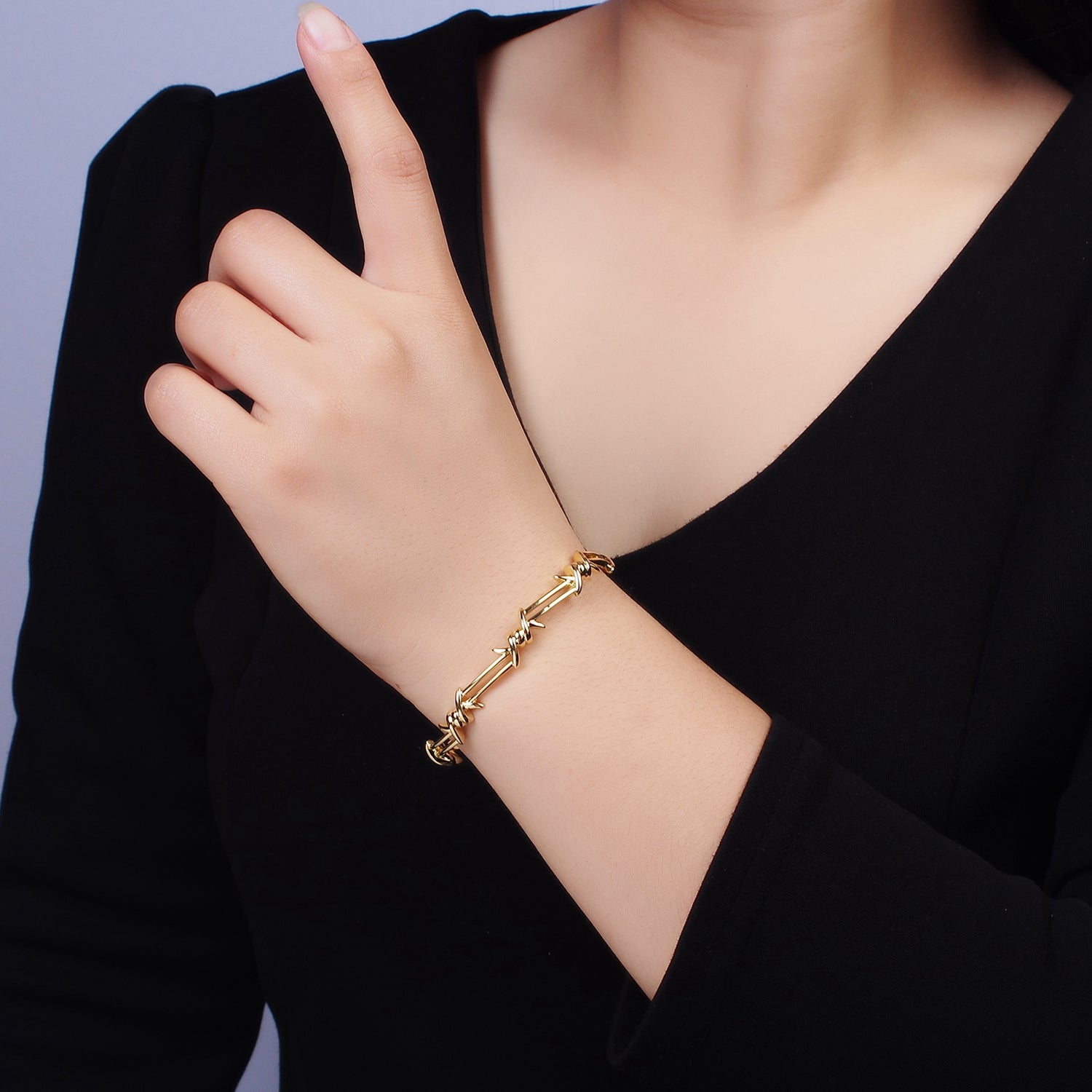 14K Gold Filled Twisted Barbed Wire Cuff Bangle in Silver & Gold | WA-1922 WA-1923 - DLUXCA