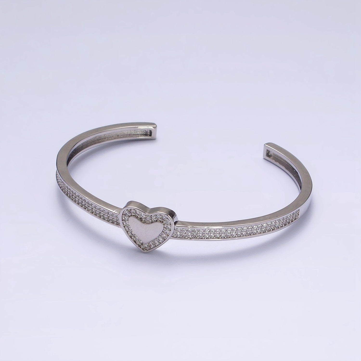 14K Gold Filled Heart Clear Micro Paved CZ Cuff Bangle Bracelet in Silver & Gold | WA-1924 WA-1925