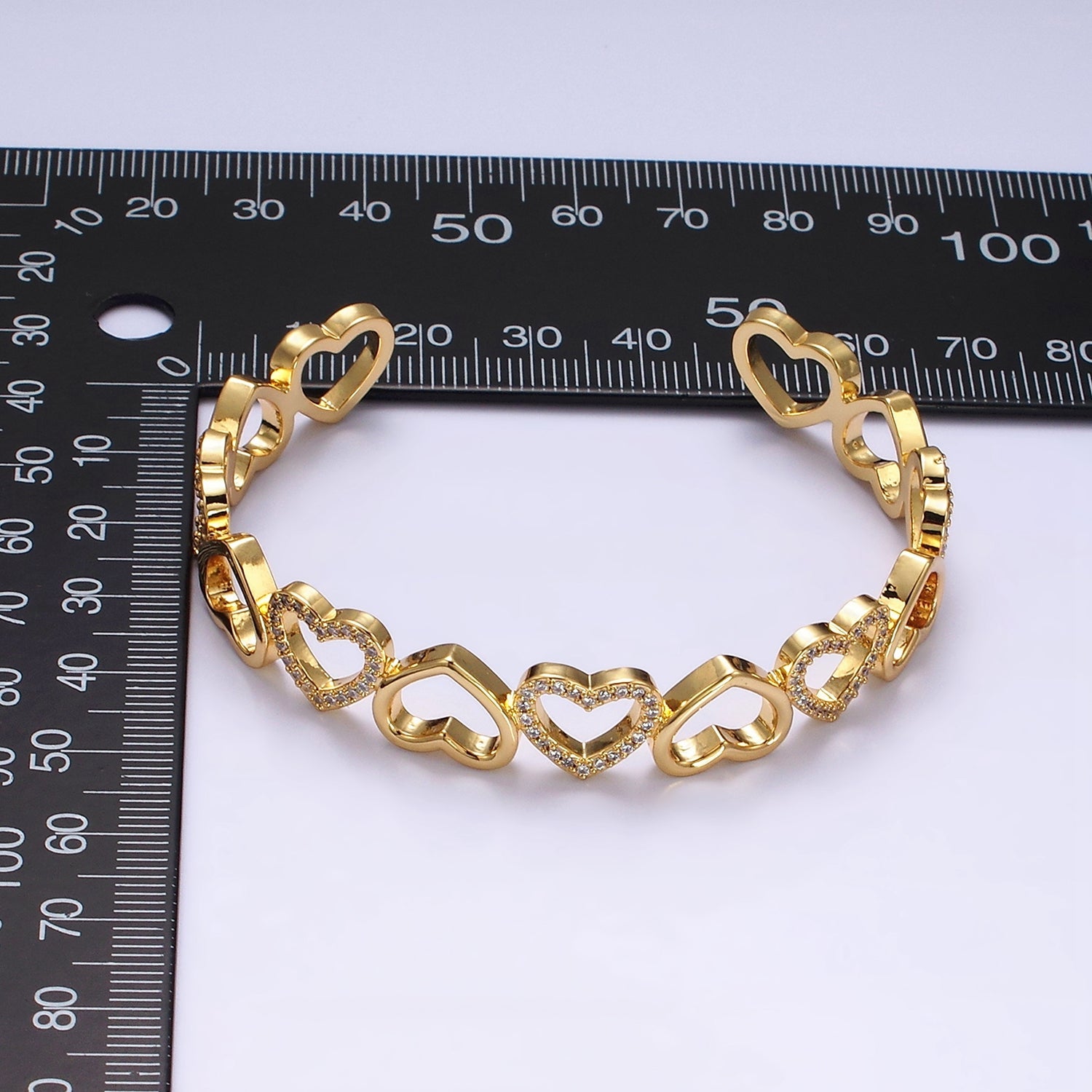 14K Gold Filled Open Heart Micro Paved CZ Cuff Bangle Bracelet in Silver & Gold | WA1927 WA1928 - DLUXCA