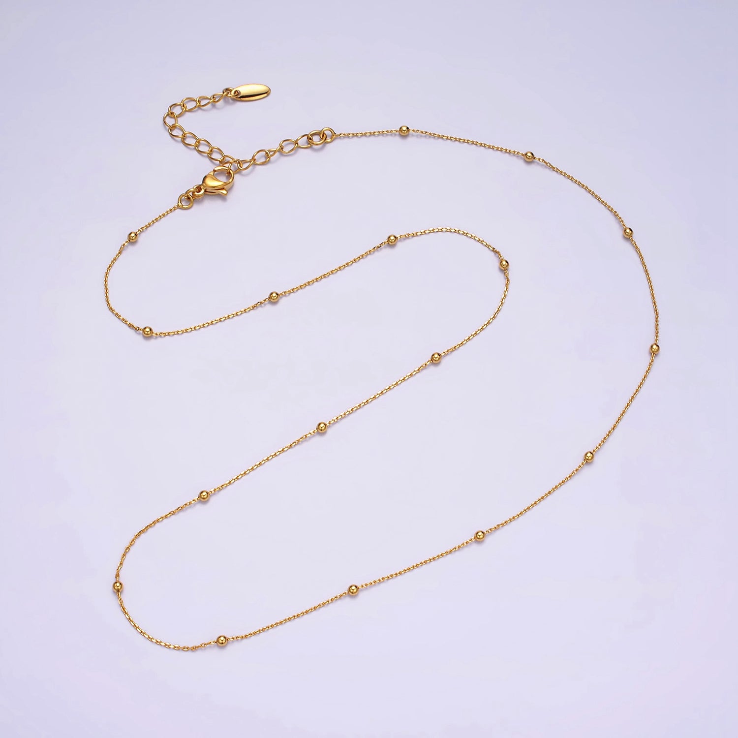 24K Gold Filled 0.5mm Dainty Satellite Beaded Cable Chain 17.75 Inch Layering Necklace | WA-1929 - DLUXCA