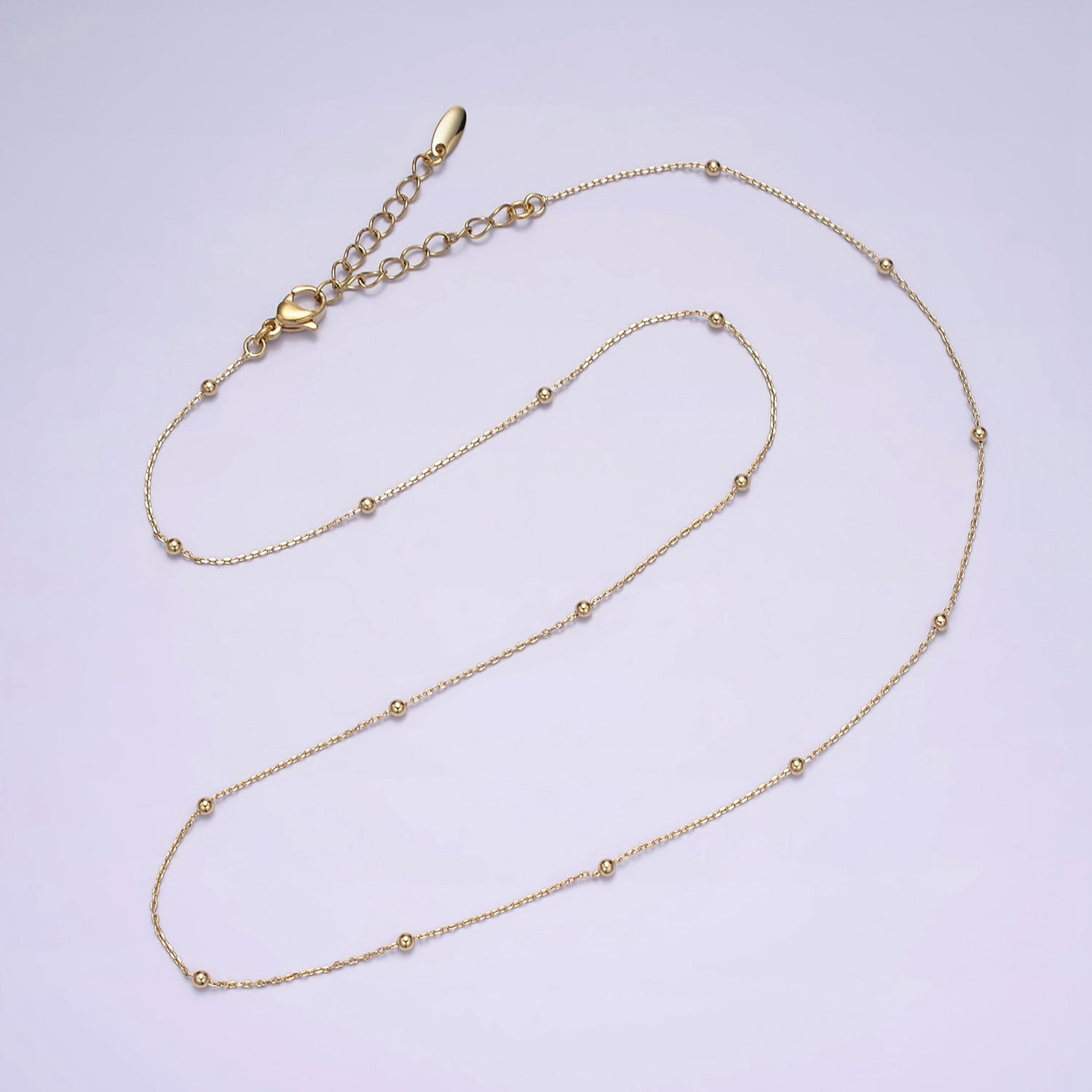 14K Gold Filled 0.5mm Dainty Satellite Beaded Cable Chain 18 Inch Layering Necklace | WA-1930 - DLUXCA