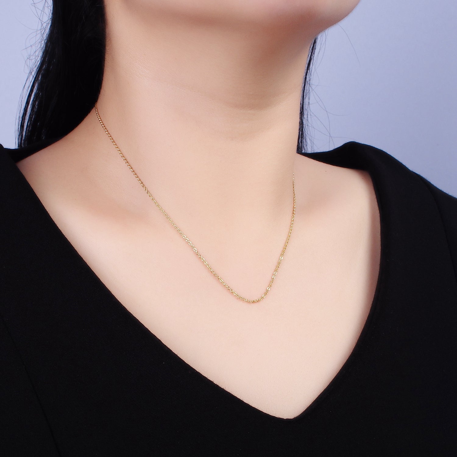 16K Gold Filled 1.2mm Dainty Cable 18.5 Inch Slider Chain Necklace | WA-1939 - DLUXCA