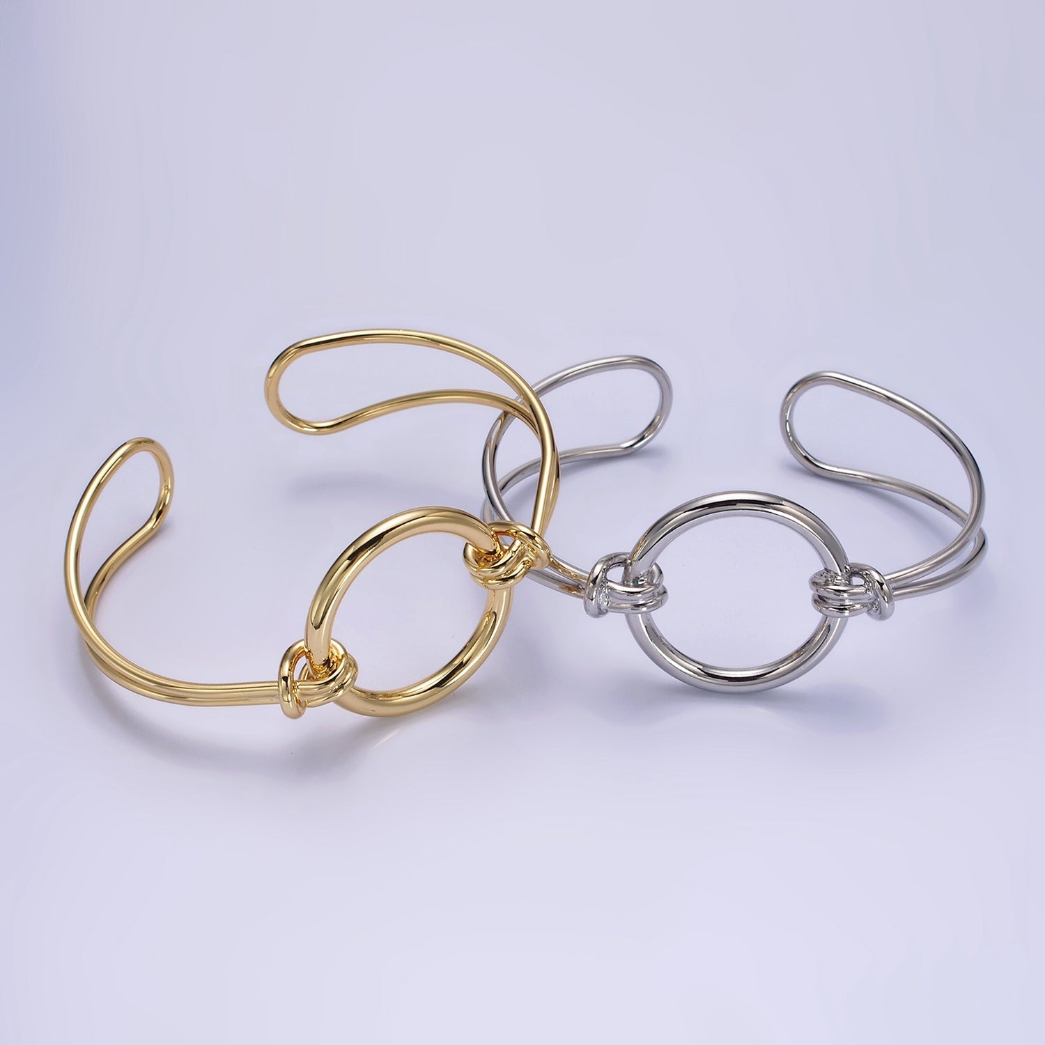 14K Gold Filled Round Circle Rope Tied Minimalist Cuff Bangle Bracelet in Silver & Gold | WA-1943 WA-1944 - DLUXCA