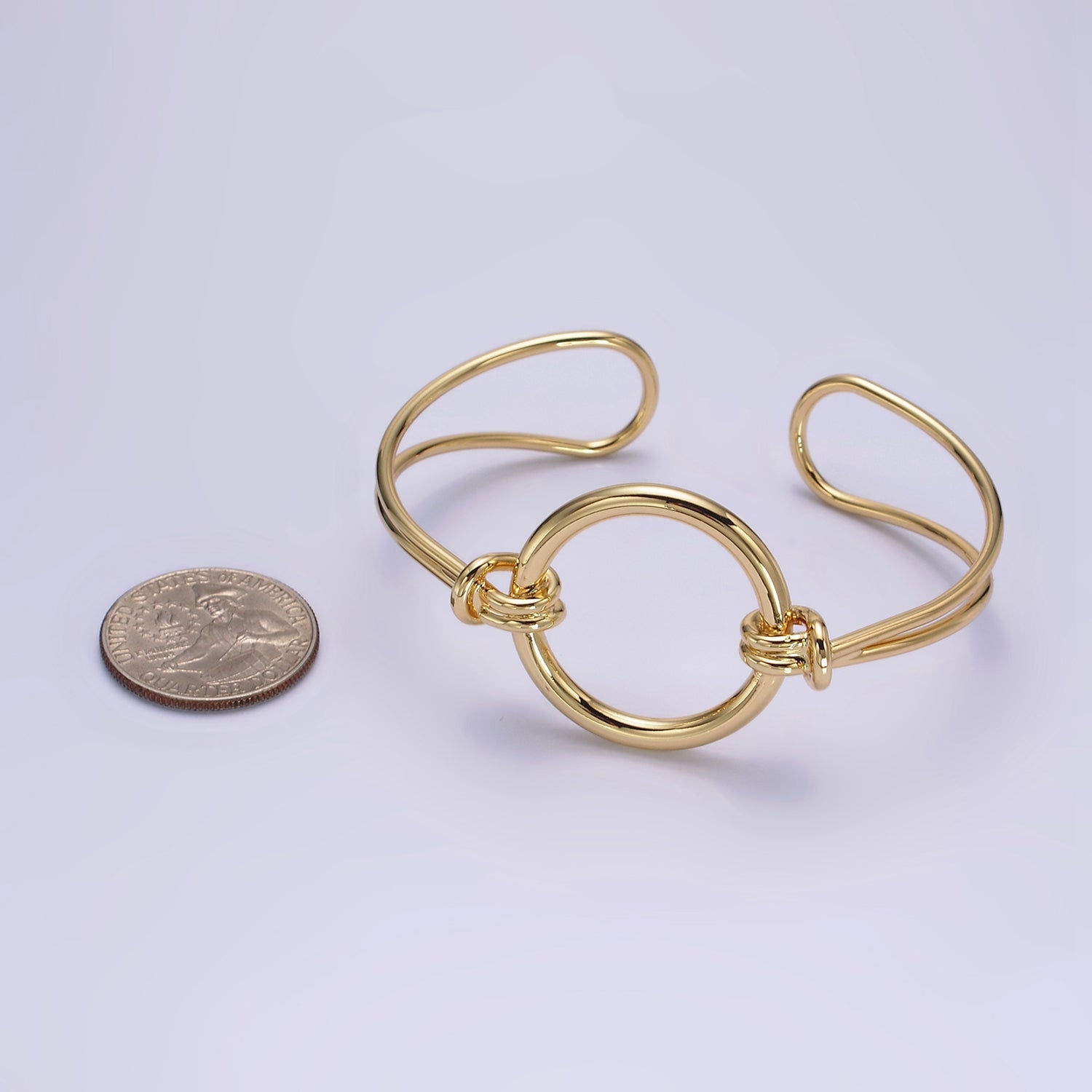 14K Gold Filled Round Circle Rope Tied Minimalist Cuff Bangle Bracelet in Silver & Gold | WA-1943 WA-1944 - DLUXCA