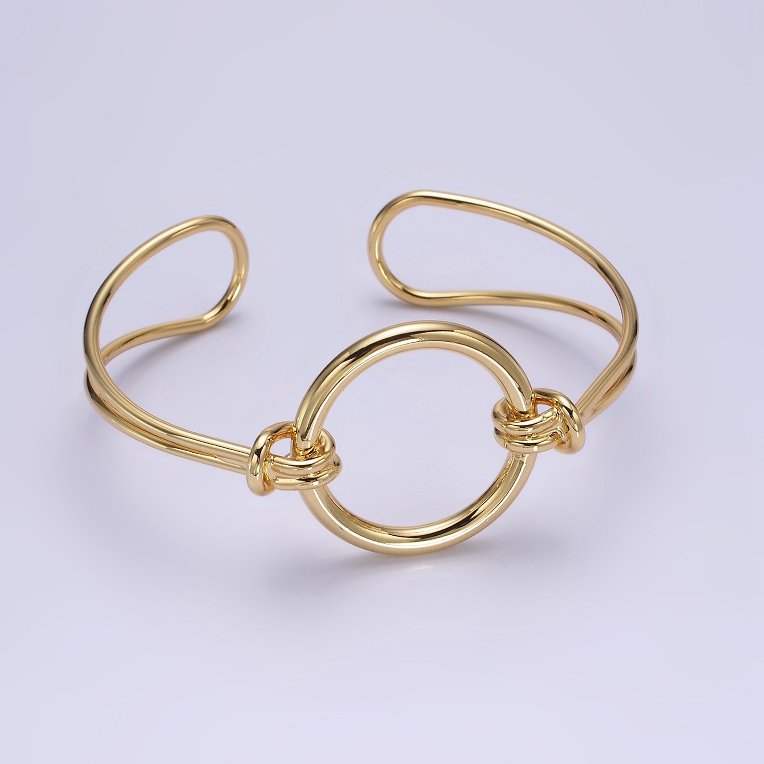 14K Gold Filled Round Circle Rope Tied Minimalist Cuff Bangle Bracelet in Silver & Gold | WA-1943 WA-1944