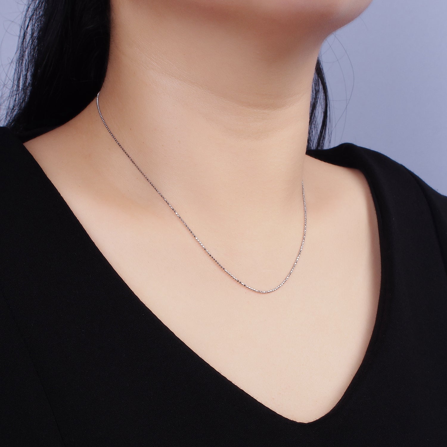 S925 Sterling Silver 1.5mm Dainty Bead 15.35 Inch Chain Choker Necklace | WA-1945 - DLUXCA