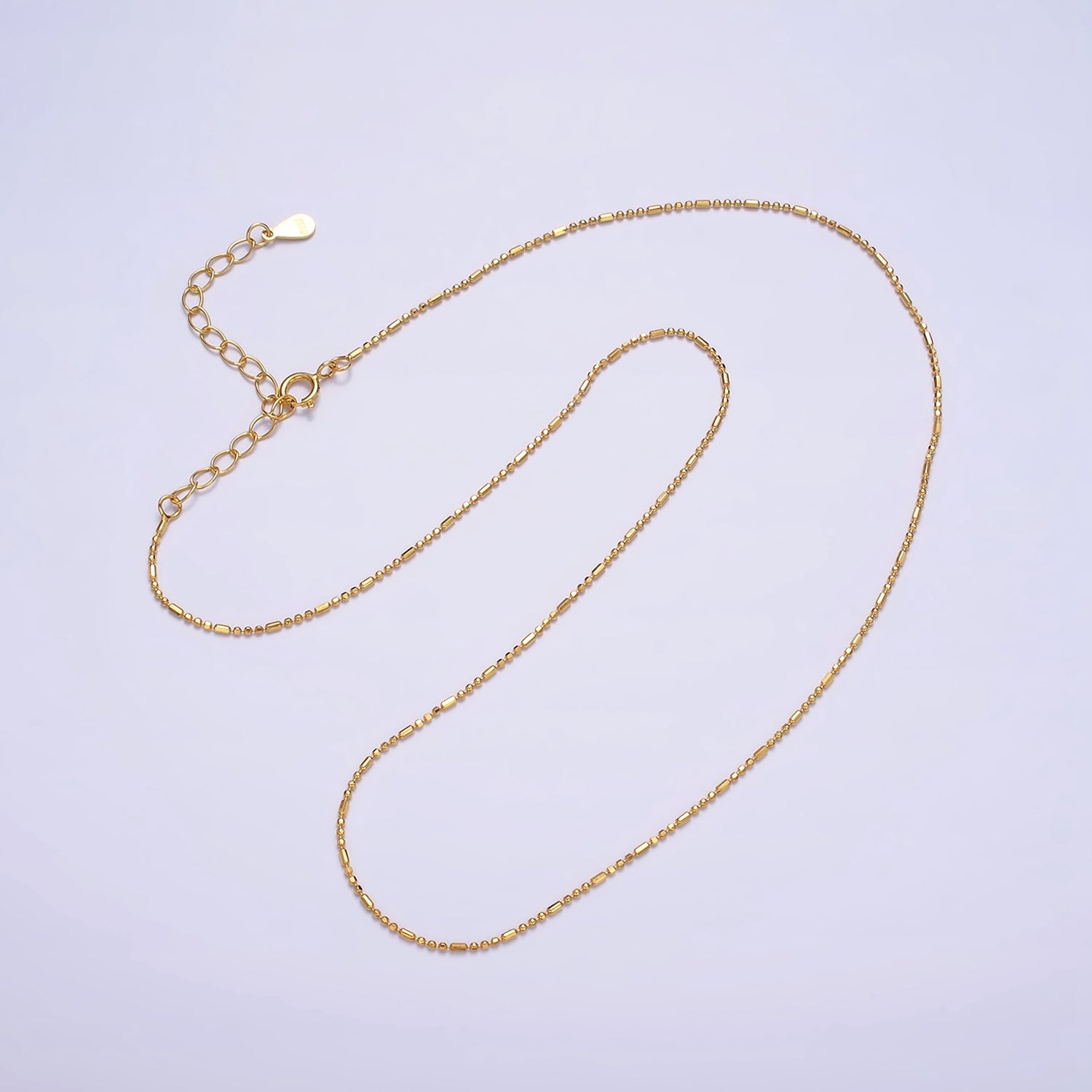 16K Gold Vermeil S925 Sterling Silver 0.9mm Dainty Bead Tube 15.5 Inch Choker Chain Necklace | WA-1948 - DLUXCA