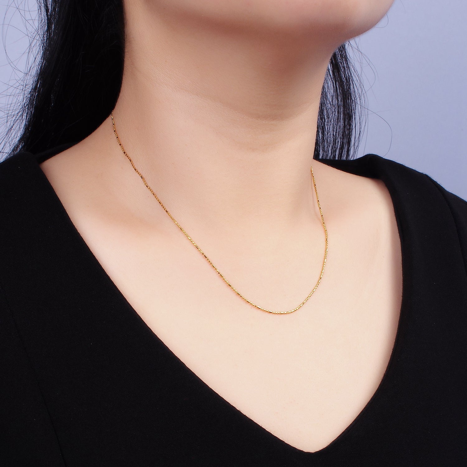 16K Gold Vermeil S925 Sterling Silver 0.9mm Dainty Bead Tube 15.5 Inch Choker Chain Necklace | WA-1948 - DLUXCA