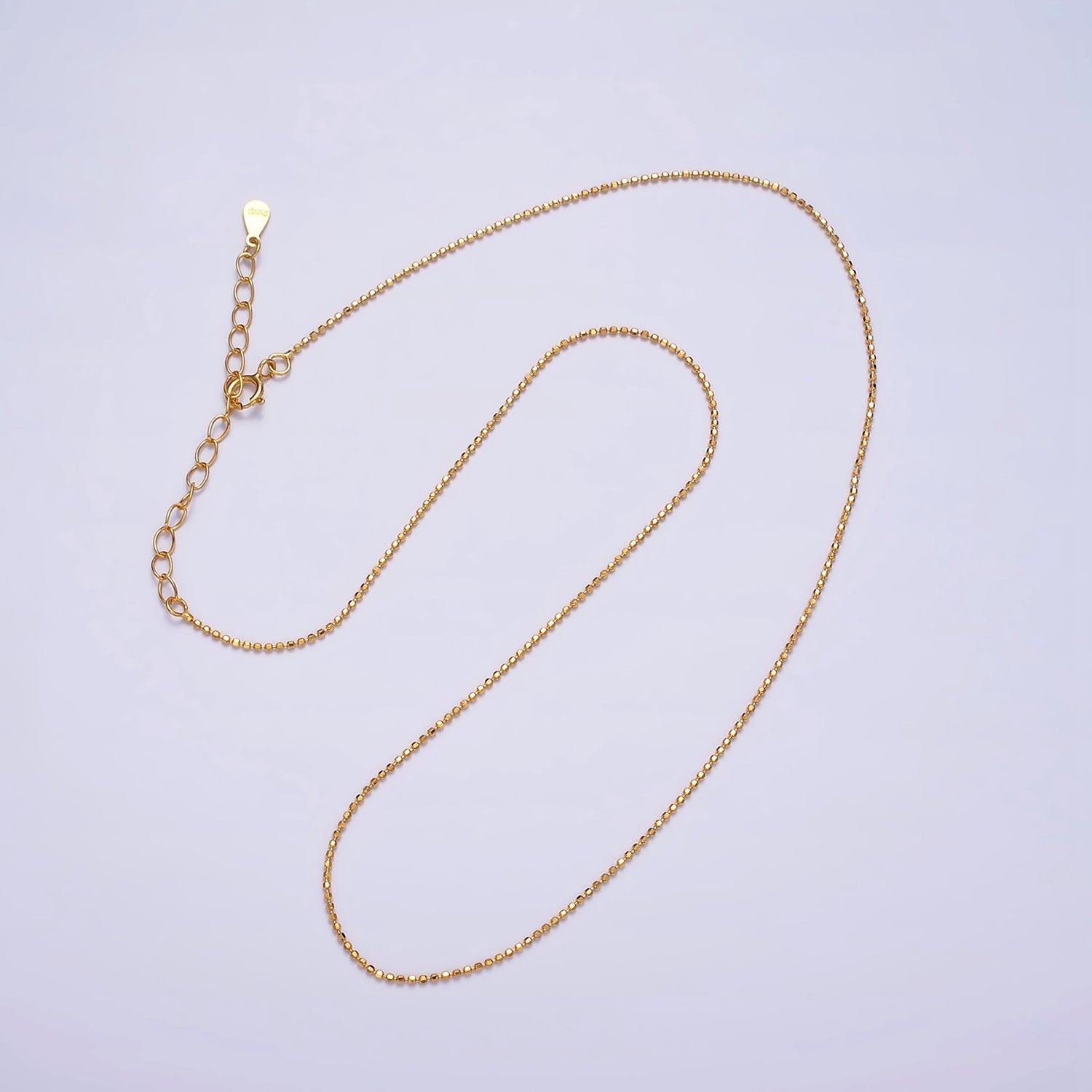 16K Gold Vermeil S925 Sterling Silver 0.9mm Dainty Bead 15.5 Inch Chain Necklace | WA-1949 - DLUXCA