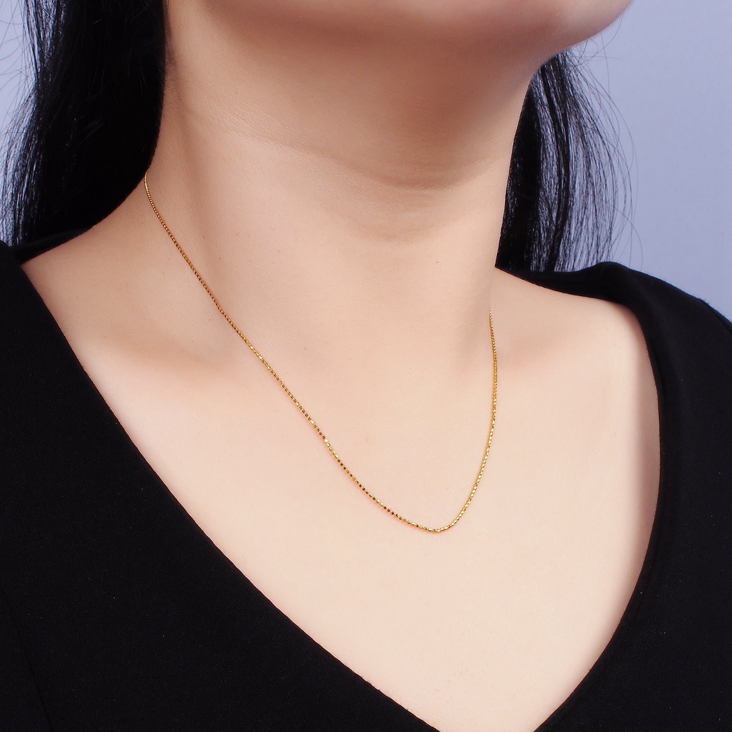 16K Gold Vermeil S925 Sterling Silver 0.9mm Dainty Bead 15.5 Inch Chain Necklace | WA-1949 - DLUXCA