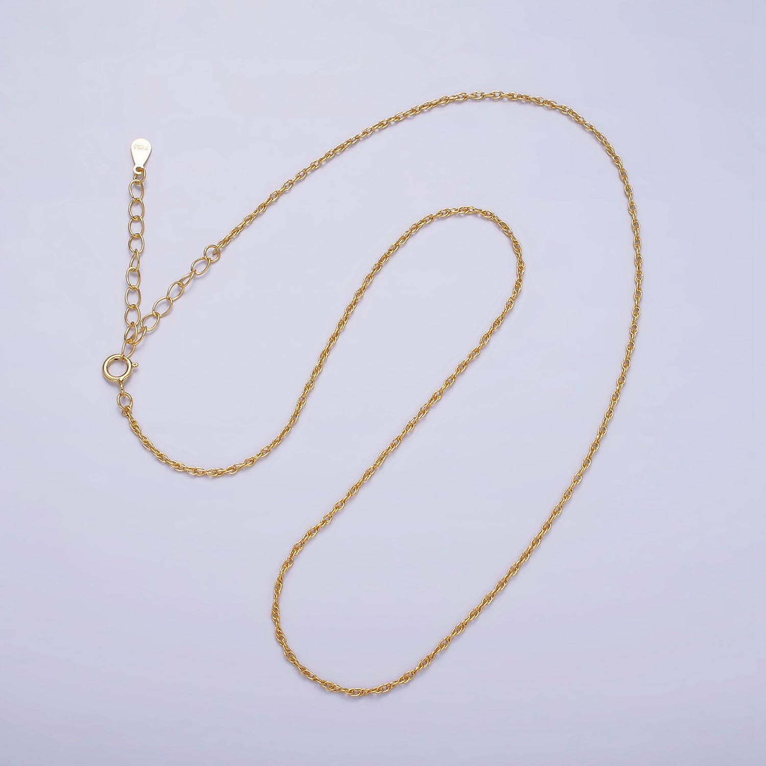 Dainty 24K Gold Vermeil Cable Chain Necklace 925 Sterling Silver Necklace Chain w/ Heavy 24K Gold Plated 15.35 inch + 2 inch extender | WA1950 - DLUXCA