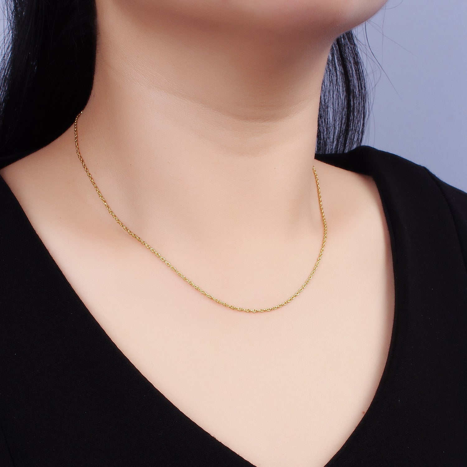 Dainty 24K Gold Vermeil Cable Chain Necklace 925 Sterling Silver Necklace Chain w/ Heavy 24K Gold Plated 15.35 inch + 2 inch extender | WA1950 - DLUXCA