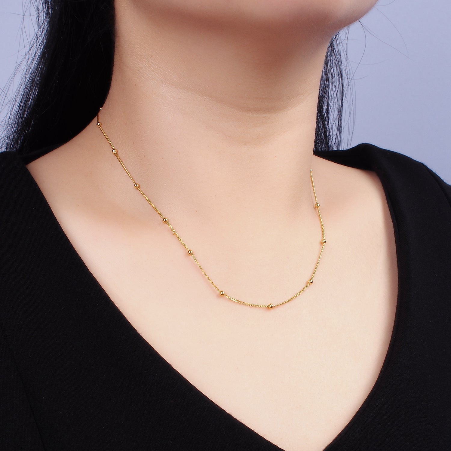 16K Gold Vermeil S925 Sterling Silver 2.3mm Satellite 15.5 Inch Choker Chain Necklace | WA-1951 - DLUXCA