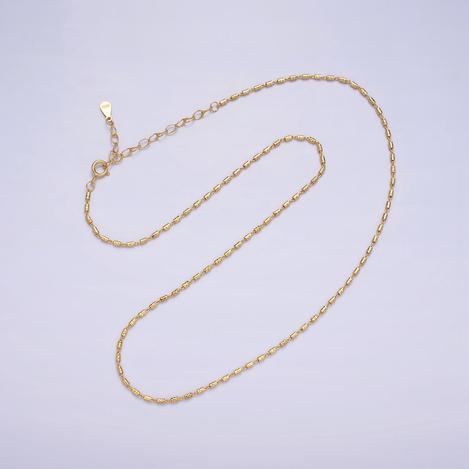 16K Gold Vermeil S925 Sterling Silver 1.3mm Dainty Tube 15.5 Inch Chain Necklace | WA-1952 - DLUXCA