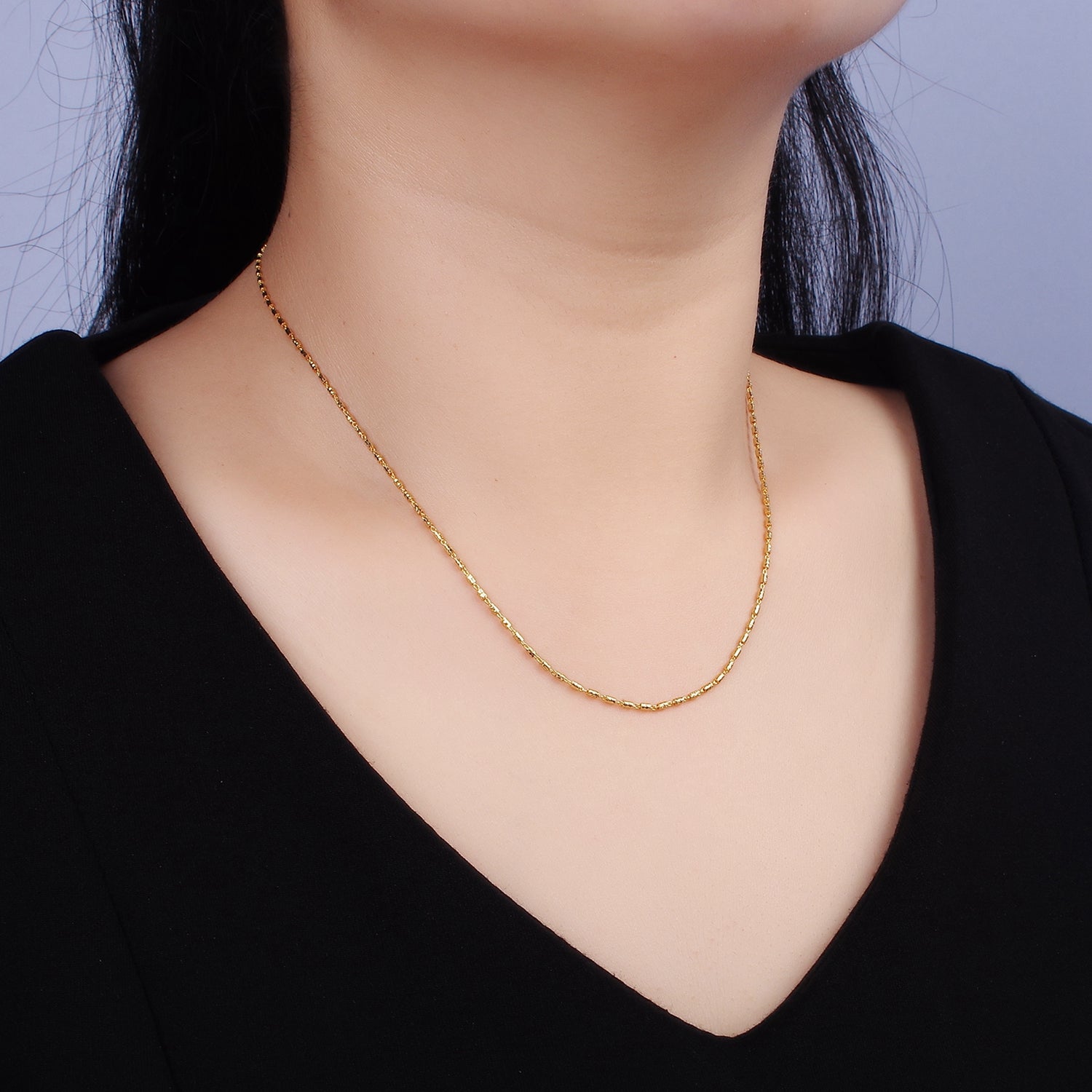 16K Gold Vermeil S925 Sterling Silver 1.3mm Dainty Tube 15.5 Inch Chain Necklace | WA-1952 - DLUXCA