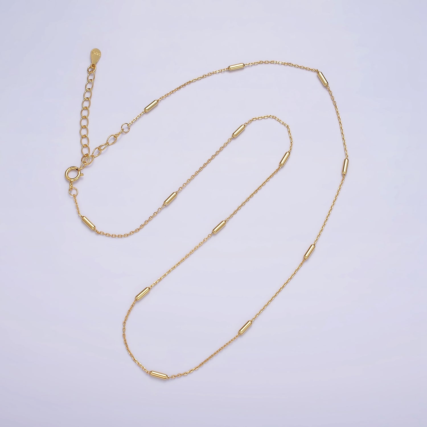 16K Gold Vermeil S925 Sterling Silver 1.6mm Tube Satellite 15.5 Inch Choker Chain Necklace | WA-1953 - DLUXCA