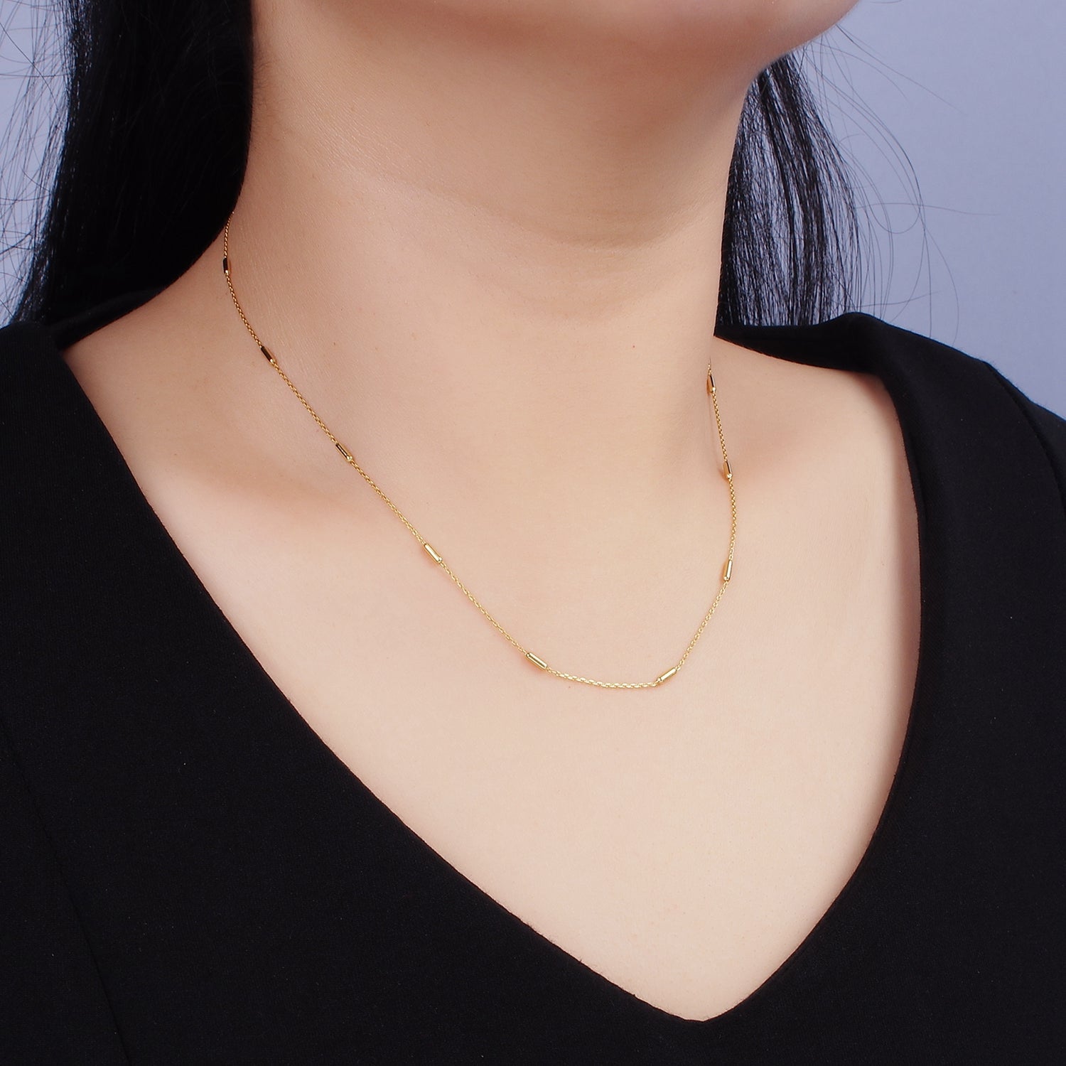 16K Gold Vermeil S925 Sterling Silver 1.6mm Tube Satellite 15.5 Inch Choker Chain Necklace | WA-1953 - DLUXCA