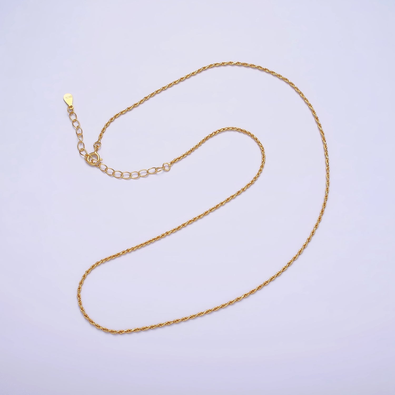 16K Gold Vermeil S925 Sterling Silver 1.2mm Dainty Twisted Rope Chain Necklace | WA-1956 - DLUXCA