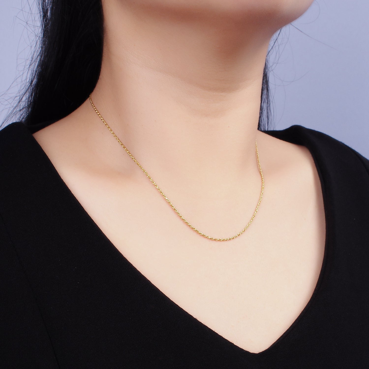 16K Gold Vermeil S925 Sterling Silver 1.2mm Dainty Twisted Rope Chain Necklace | WA-1956 - DLUXCA