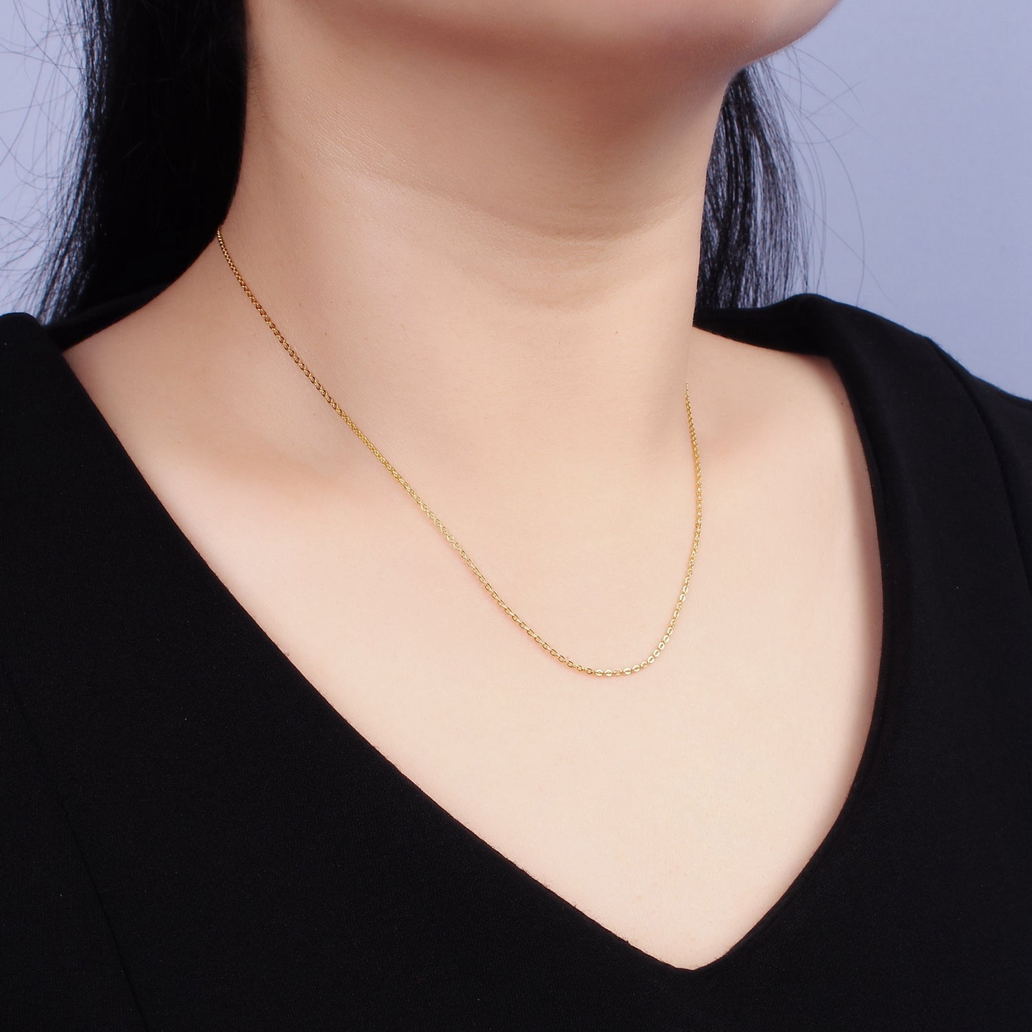 16K Gold Vermeil S925 Sterling Silver 1mm Dainty Cable 15.5 Inch Chain Necklace | WA-1957 - DLUXCA