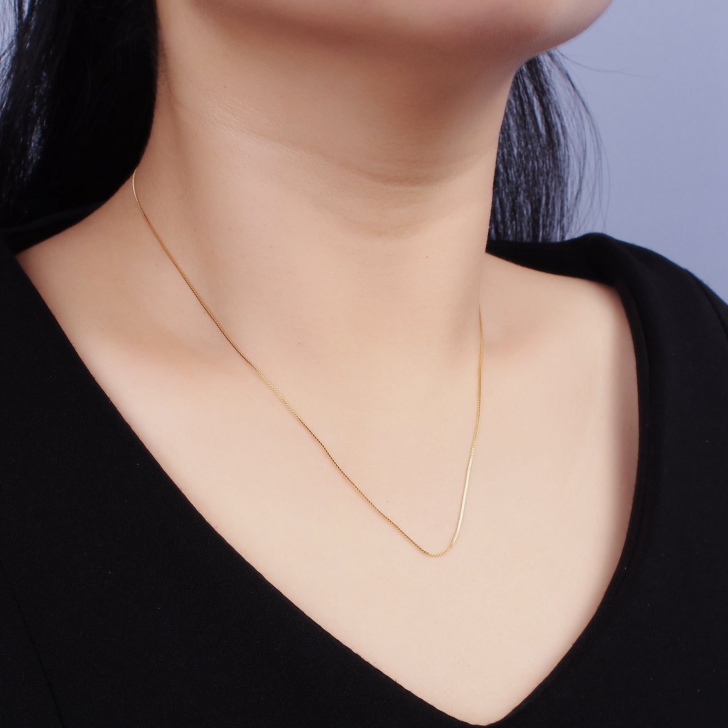 Dainty 24K Gold Vermeil Box Chain Necklace 925 Sterling Silver Necklace Chain w/ Heavy 24K Gold Plated 18 inch | WA1960 - DLUXCA