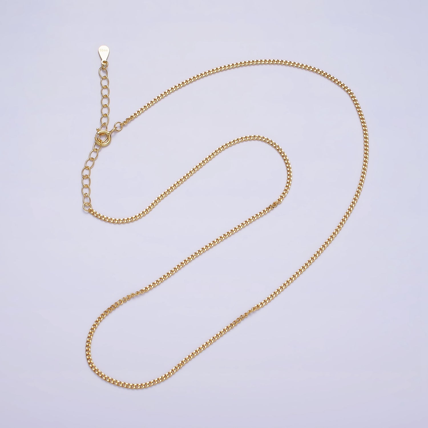 Dainty 24K Gold Vermeil Curb Chain Necklace 925 Sterling Silver Necklace Chain w/ Heavy 24K Gold Plated 15.35 inch + 2 inch extender | WA1961 - DLUXCA