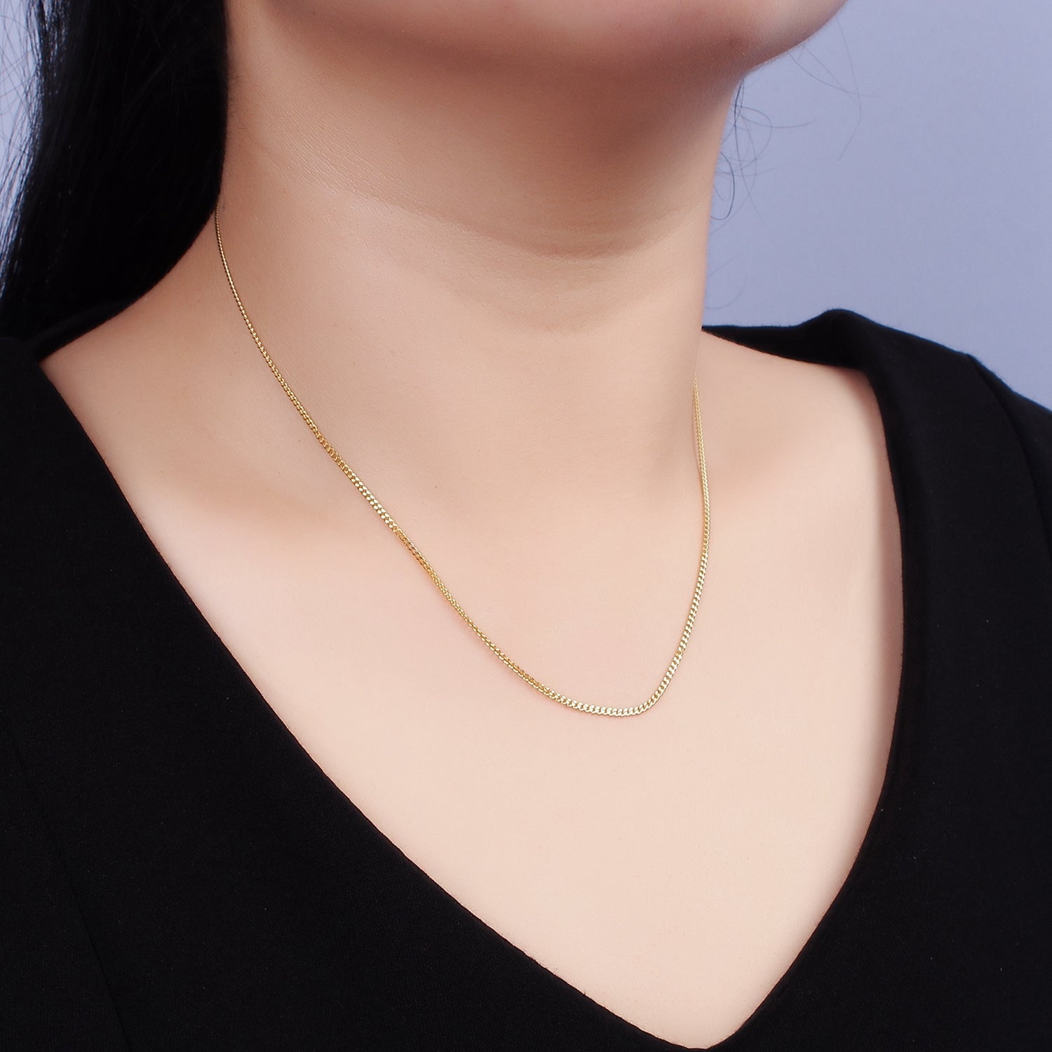 Dainty 24K Gold Vermeil Curb Chain Necklace 925 Sterling Silver Necklace Chain w/ Heavy 24K Gold Plated 15.35 inch + 2 inch extender | WA1961 - DLUXCA