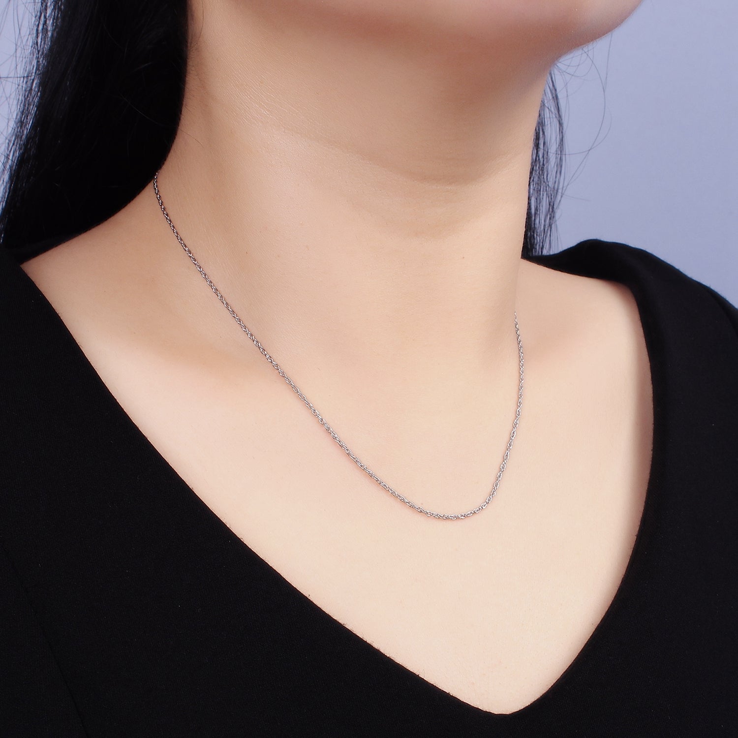 S925 Sterling Silver 1.3mm Dainty Cable Chain 15.35 Inch Chain Choker Necklace | WA-1962 - DLUXCA