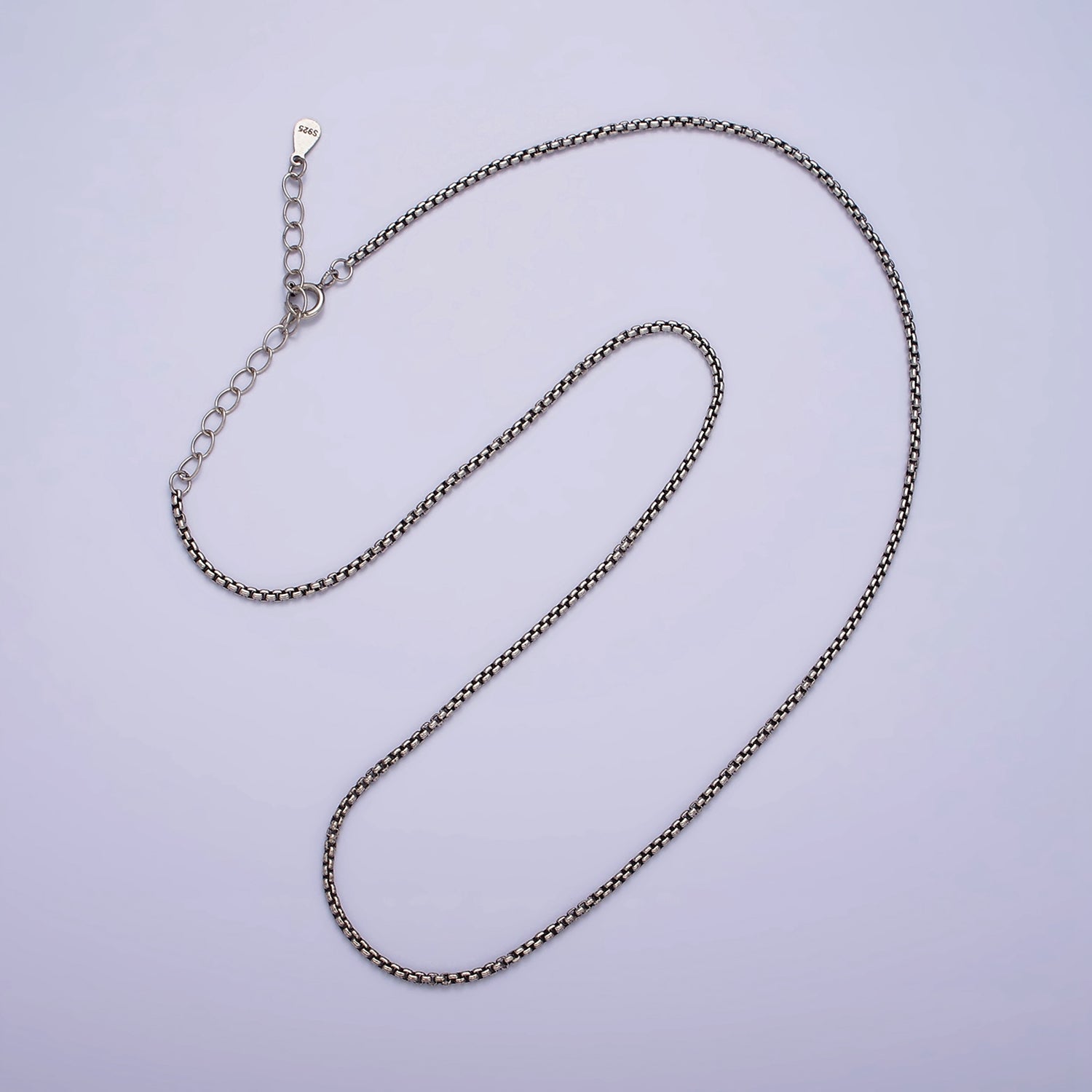 S925 Sterling Silver 1mm Dainty Box 15.5 Inch Choker Chain Necklace | WA-1963 - DLUXCA