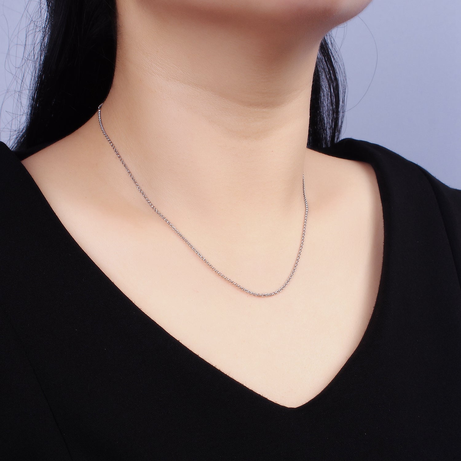 S925 Sterling Silver 1.1mm Dainty Cable Chain 15.35 Inch Chain Choker Necklace | WA-1964 - DLUXCA