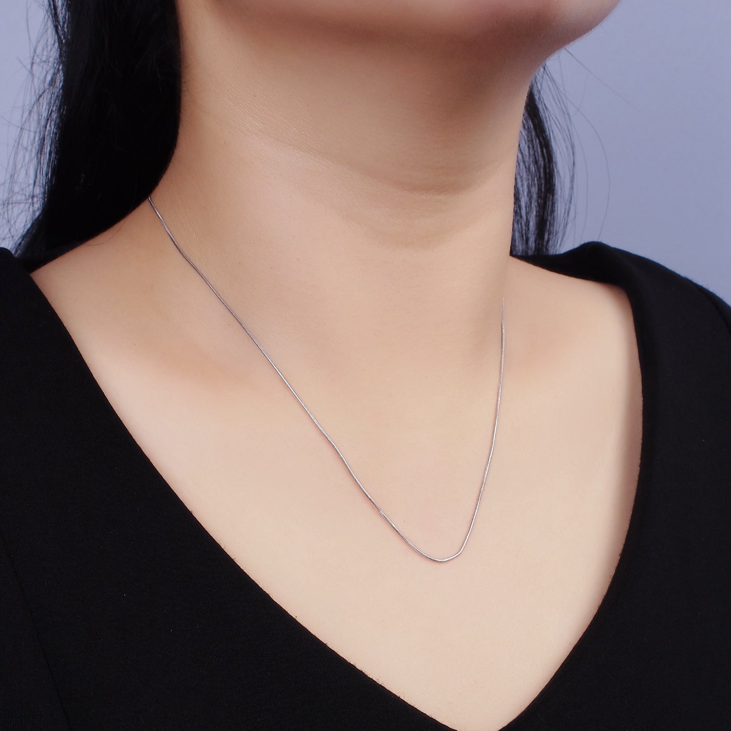 S925 Sterling Silver 0.8mm Dainty Snake Chain 15.35 Inch Chain Choker Necklace | WA-1965 - DLUXCA