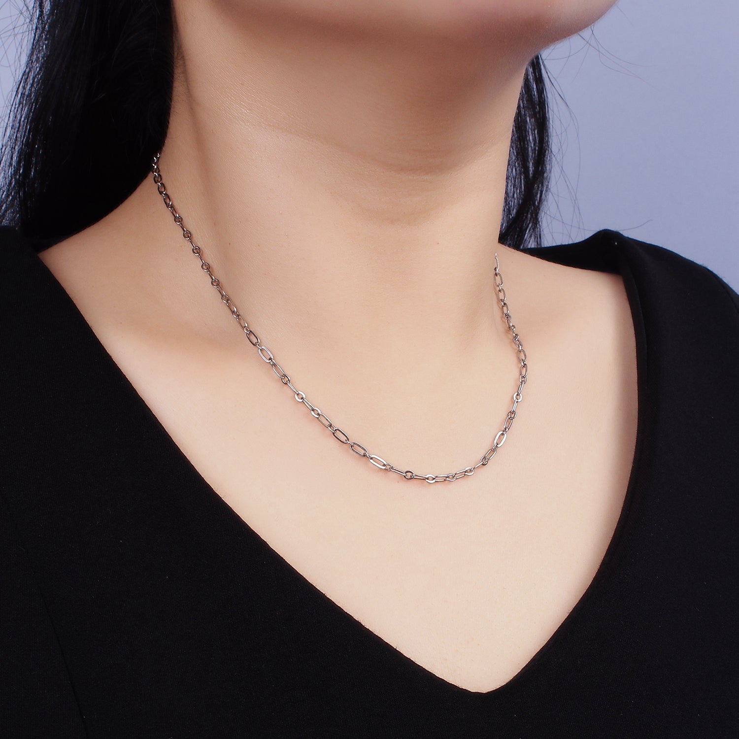 S925 Sterling Silver 2.7mm Paperclip Cable Link 15.5 Inch Choker Chain Necklace | WA-1968 - DLUXCA