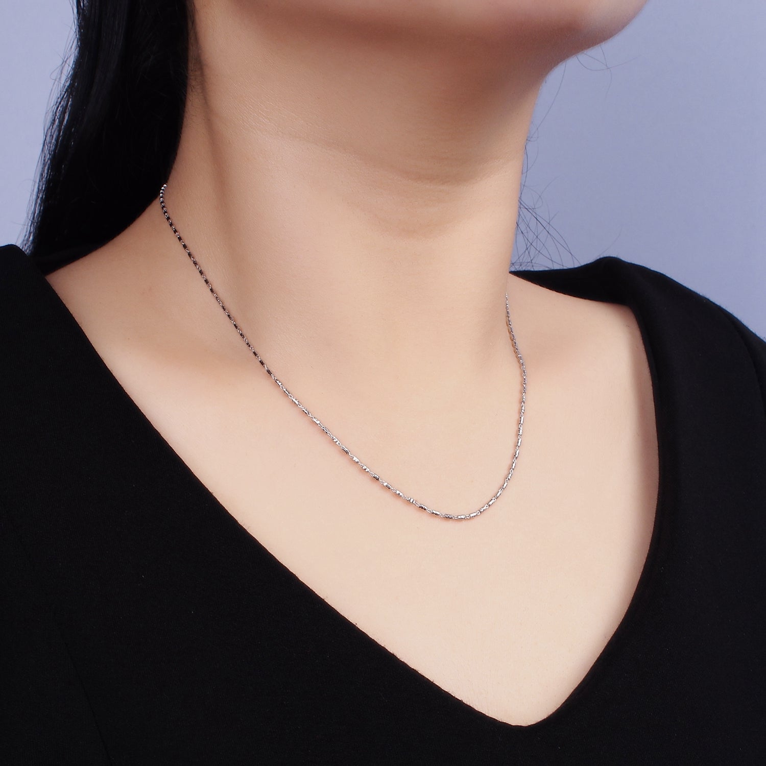 S925 Sterling Silver 1.3mm Dainty Tube 15.5 Inch Chain Necklace | WA-1970 - DLUXCA