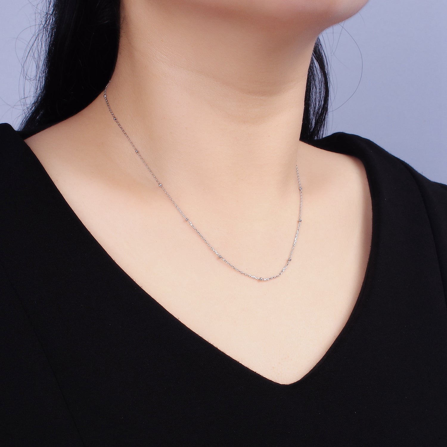 S925 Sterling Silver 1.5mm Dainty Satellite Chain 15.35 Inch Chain Choker Necklace | WA-1971 - DLUXCA