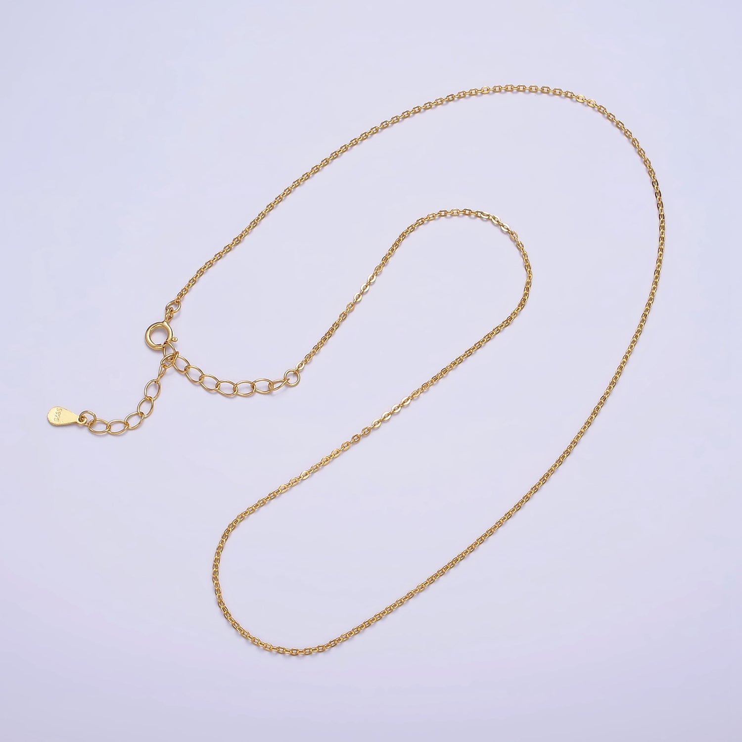 Dainty 24K Gold Vermeil Cable Chain Necklace 925 Sterling Silver Necklace Chain w/ Heavy 24K Gold Plated 15.35 inch + 2 inch extender | WA1979 - DLUXCA