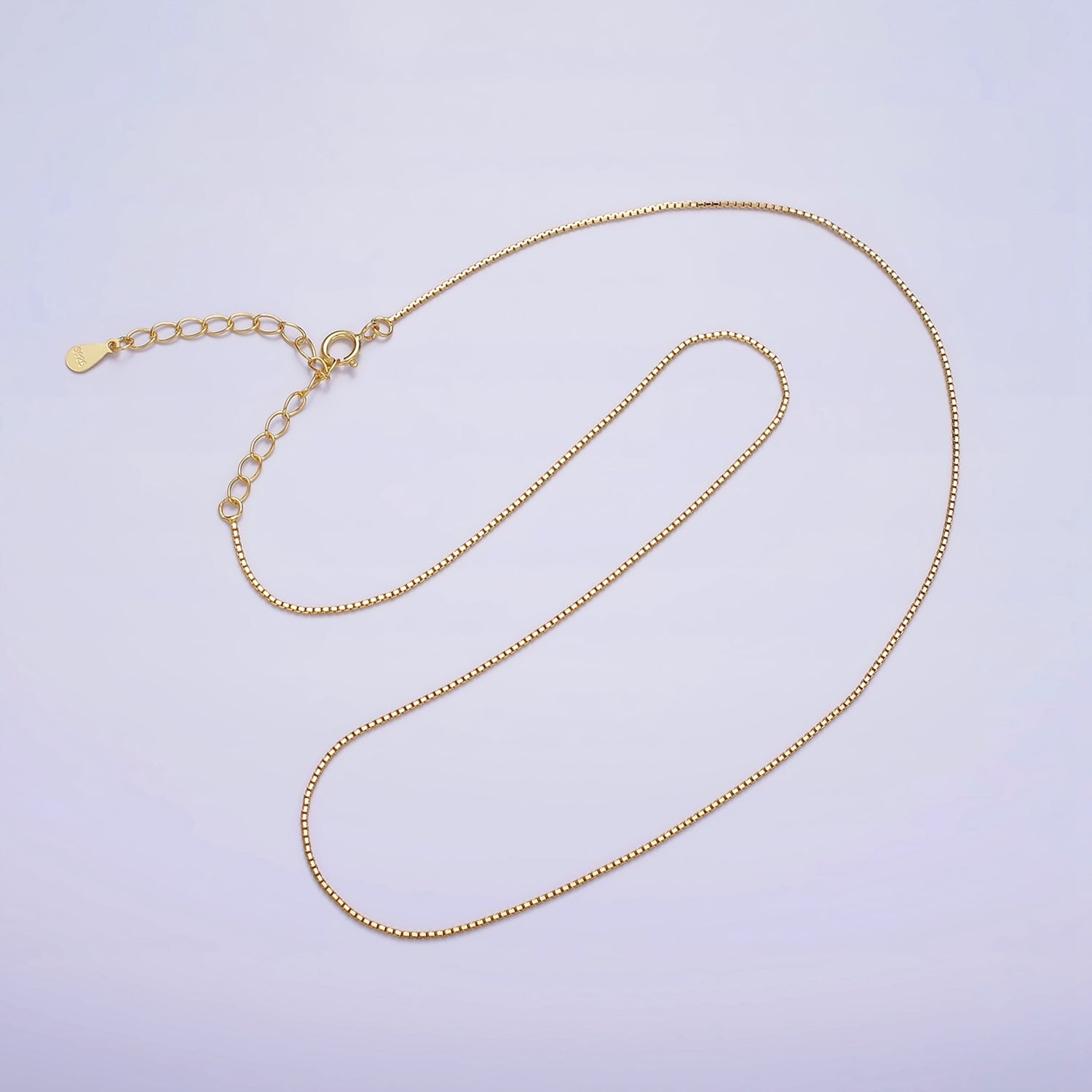 Dainty 24K Gold Vermeil Box Chain Necklace 925 Sterling Silver Necklace Chain w/ Heavy 24K Gold Plated 15.35 inch + 2 inch extender | WA1982 - DLUXCA