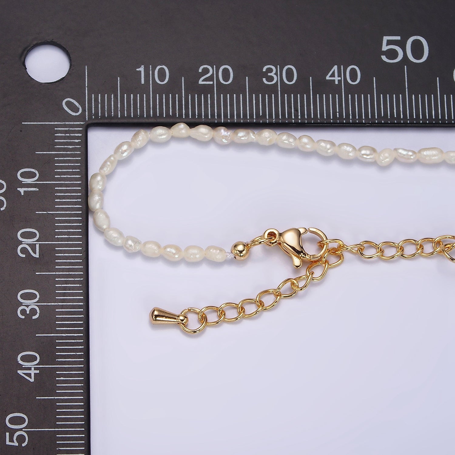 14K Gold Filled 2.5mm Ringed Oval Freshwater Pearl 15.5 Inch Choker Necklace w. Extender | WA-1988