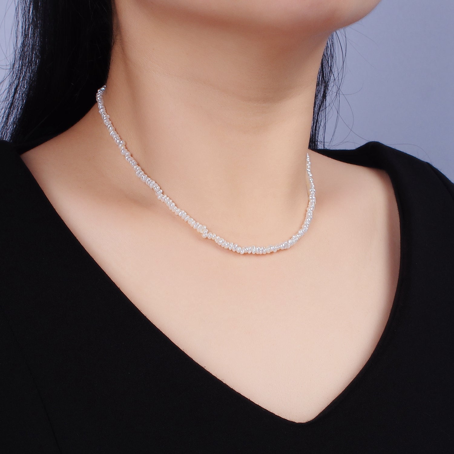 16K Gold Filled 3mm Button Biwa Ringed Freshwater Pearls 15 Inch Choker Necklace w. Extender | WA-1989