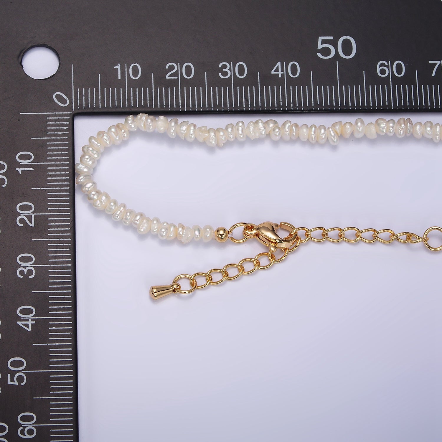 16K Gold Filled 3mm Button Biwa Ringed Freshwater Pearls 15 Inch Choker Necklace w. Extender | WA-1989