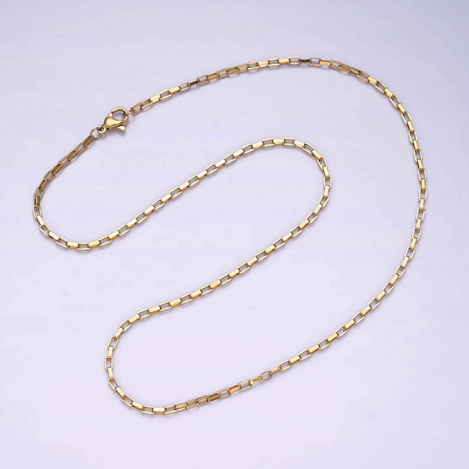 Stainless Steel 2mm Dainty Rectangular Box 17.72 Inch Layering Chain Necklace | WA-1991 - DLUXCA