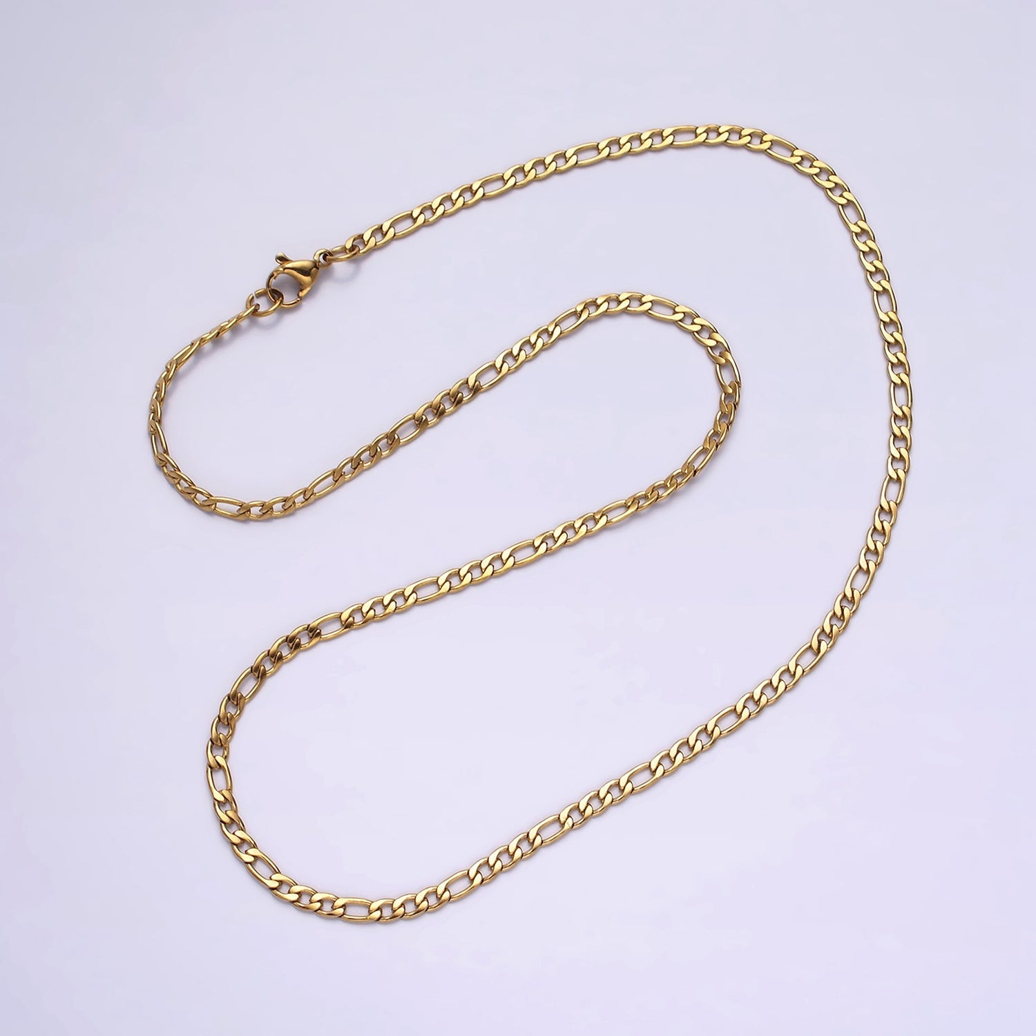 Stainless Steel 2.8mm Flat Figaro 17.72 Inch Layering Princess Chain Necklace | WA-2002 - DLUXCA