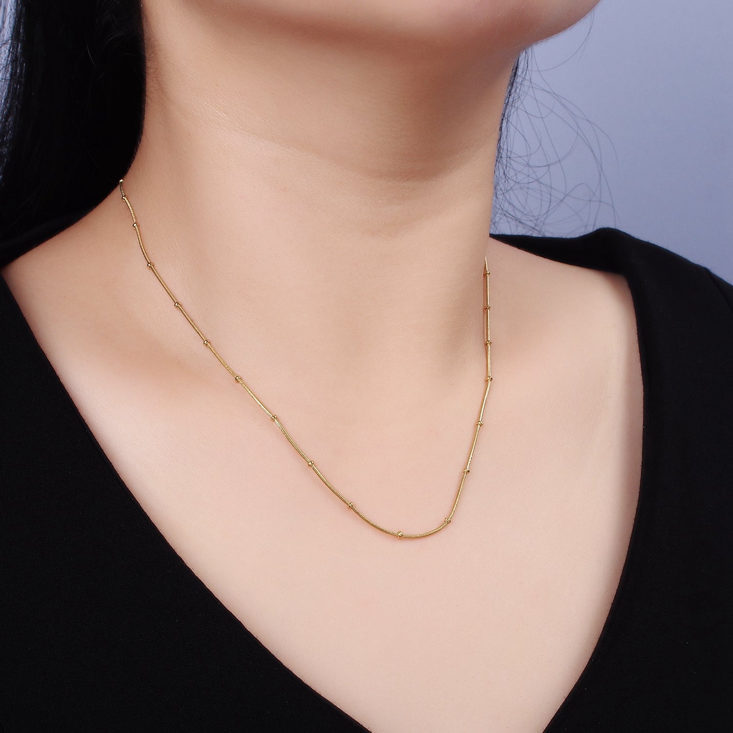 Stainless Steel 1.8mm Satellite Snake 18 Inch Layering Chain Necklace | WA-2006 - DLUXCA