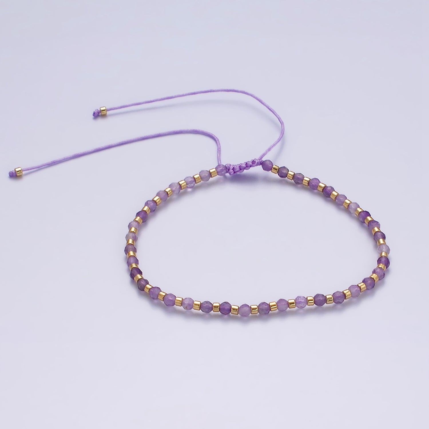 14K Gold Filled Amethyst Multifaceted Purple Rope Adjustable Friendship Bracelet | WA-2007 ~ WA-2009 - DLUXCA