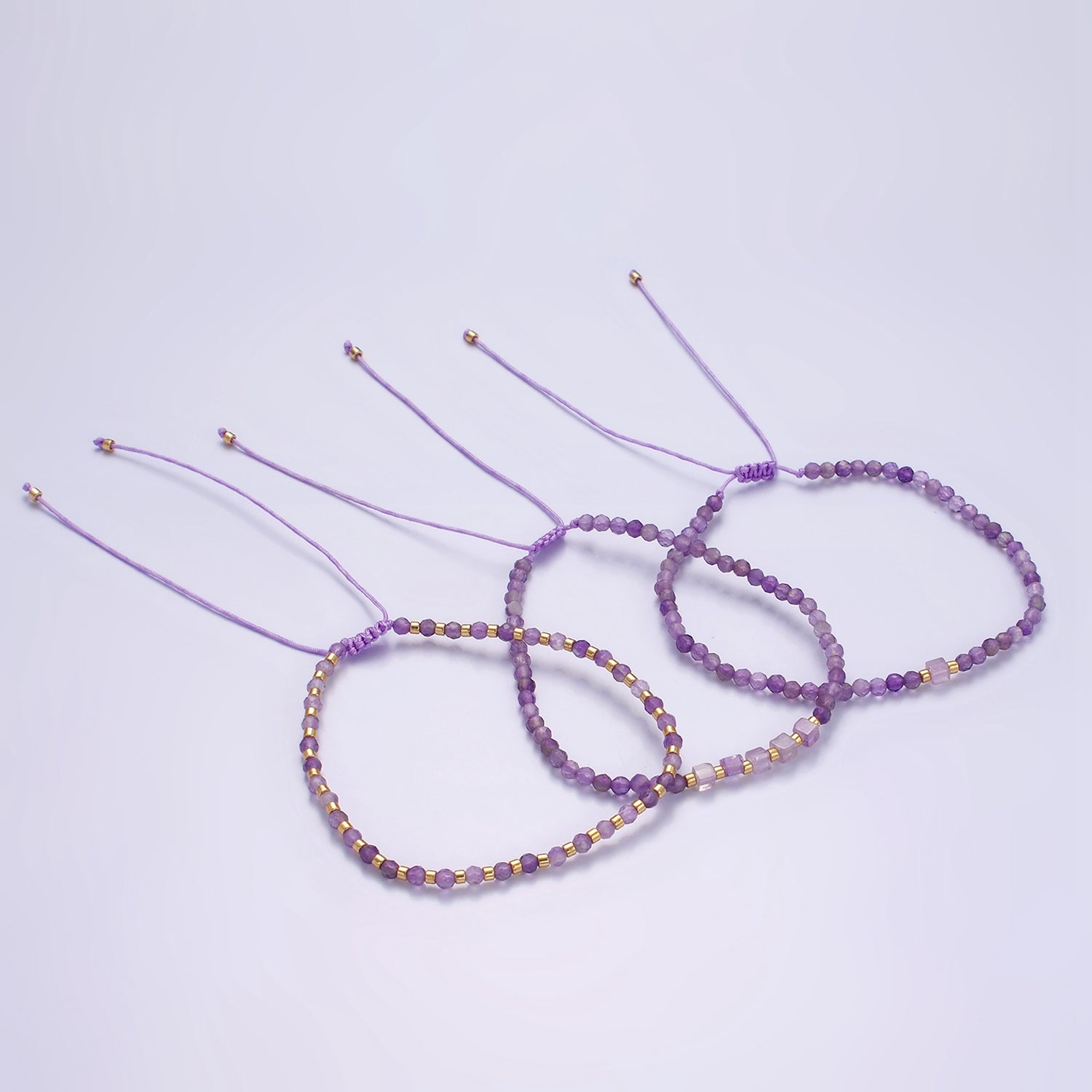 14K Gold Filled Amethyst Multifaceted Purple Rope Adjustable Friendship Bracelet | WA-2007 ~ WA-2009 - DLUXCA