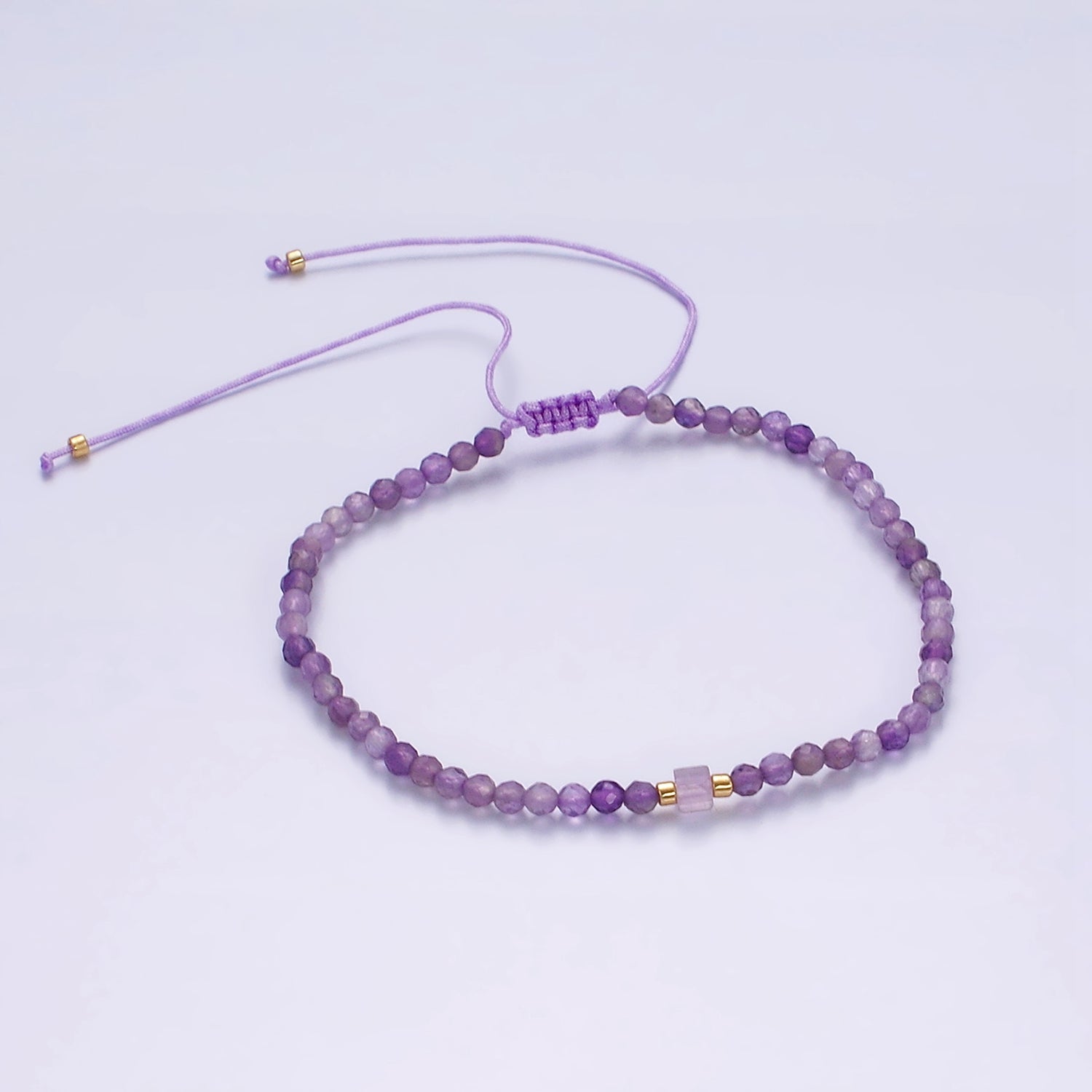 14K Gold Filled Amethyst Multifaceted Purple Rope Adjustable Friendship Bracelet | WA-2007 ~ WA-2009 - DLUXCA