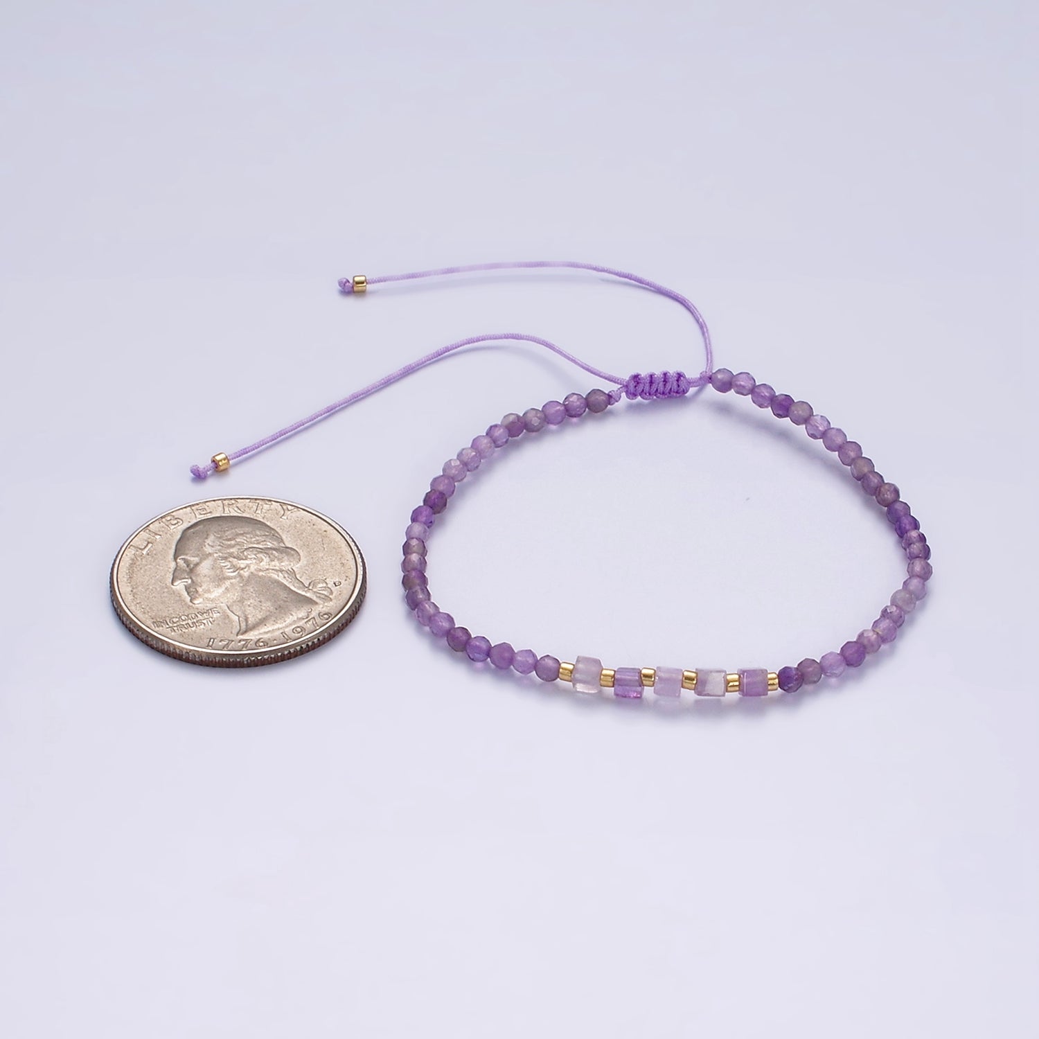 14K Gold Filled Amethyst Multifaceted Purple Rope Adjustable Friendship Bracelet | WA-2007 ~ WA-2009 - DLUXCA