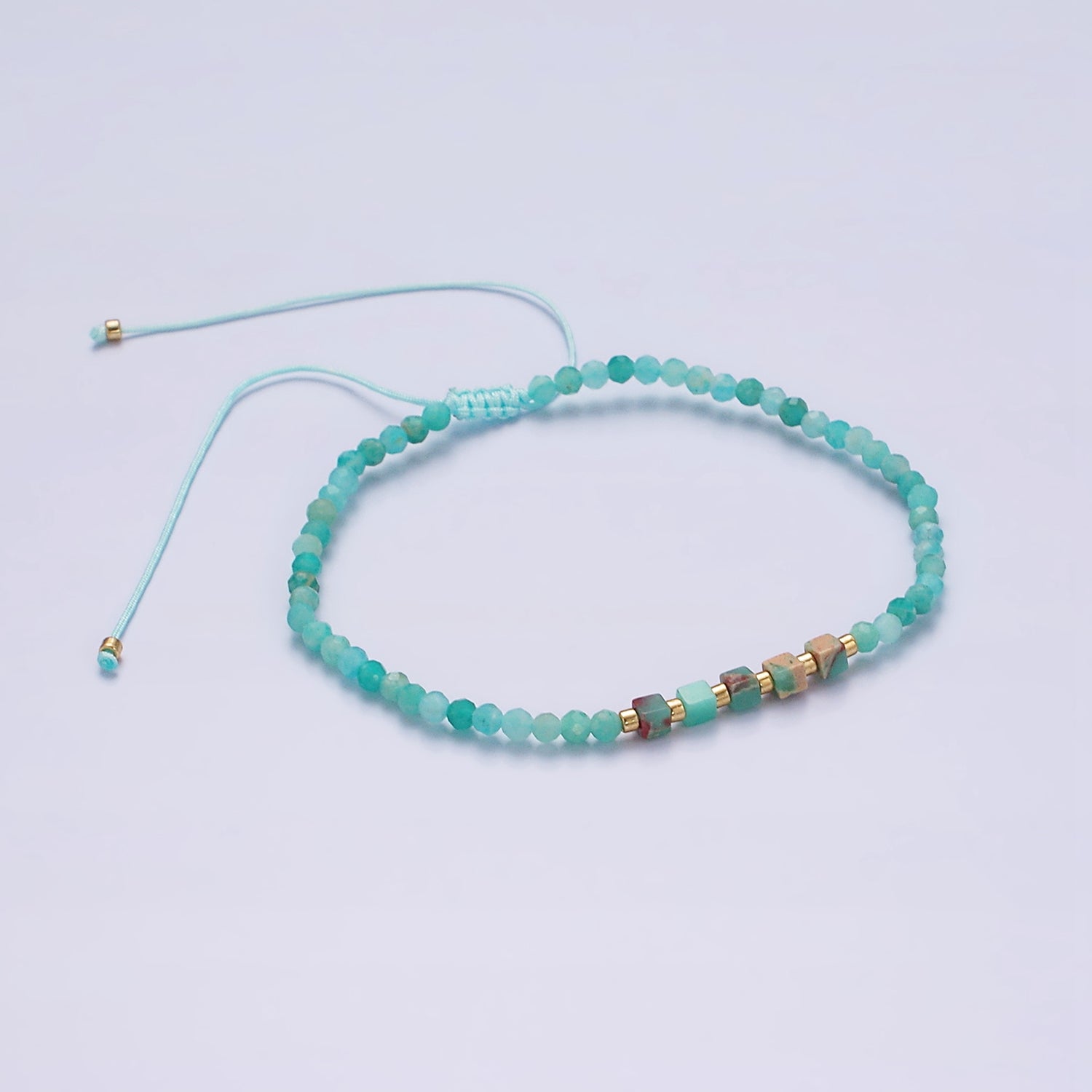 14K Gold Filled Turquoise Multifaceted Turquoise Rope Adjustable Friendship Bracelet | WA-2013 ~ WA-2015 - DLUXCA