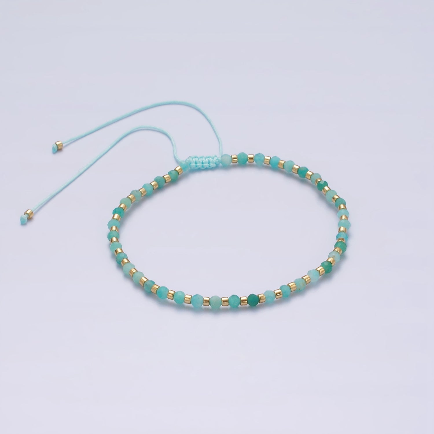 14K Gold Filled Turquoise Multifaceted Turquoise Rope Adjustable Friendship Bracelet | WA-2013 ~ WA-2015 - DLUXCA