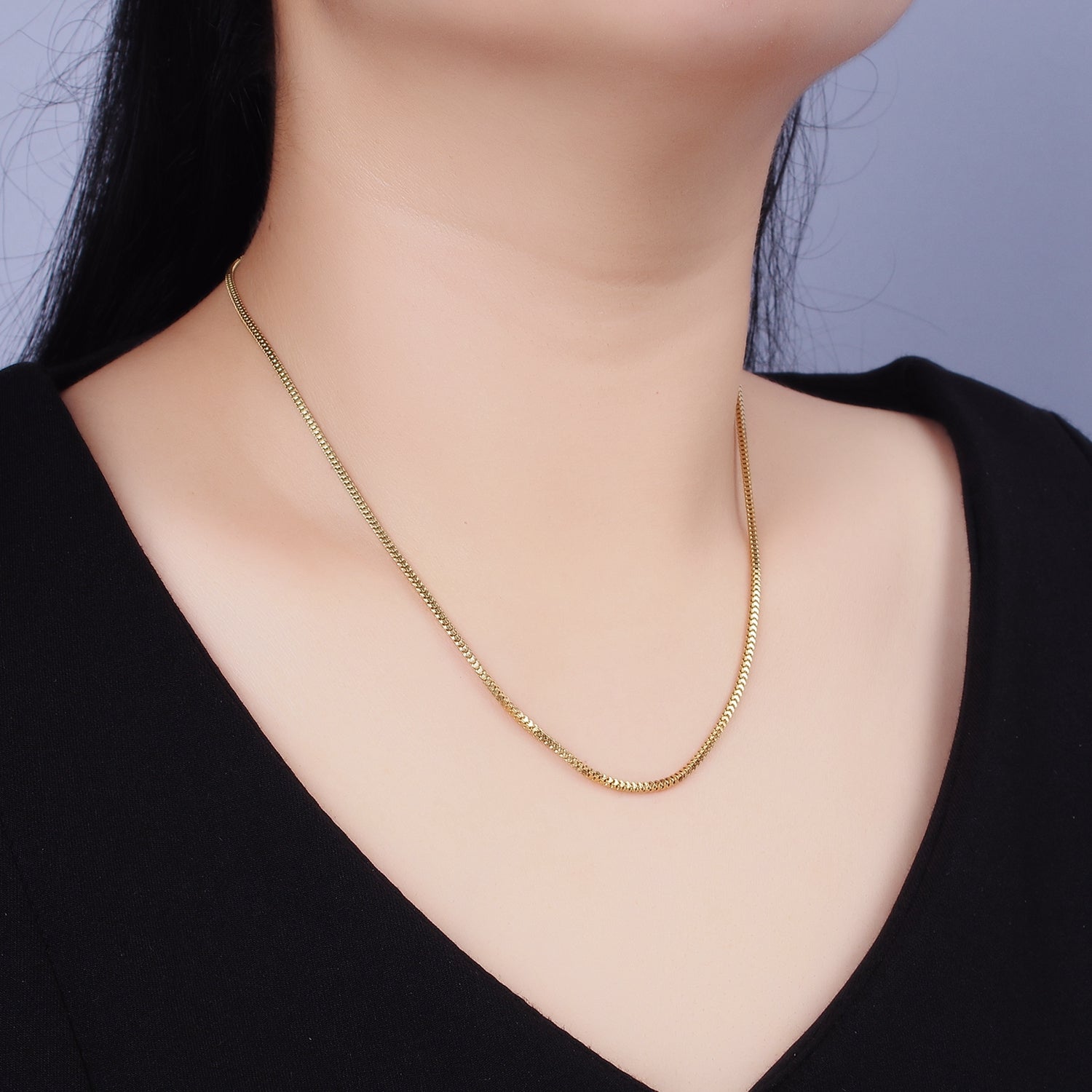 Stainless Steel 1.5mm Dainty Box Chain 18 Inch Layering Necklace | WA-2020 - DLUXCA